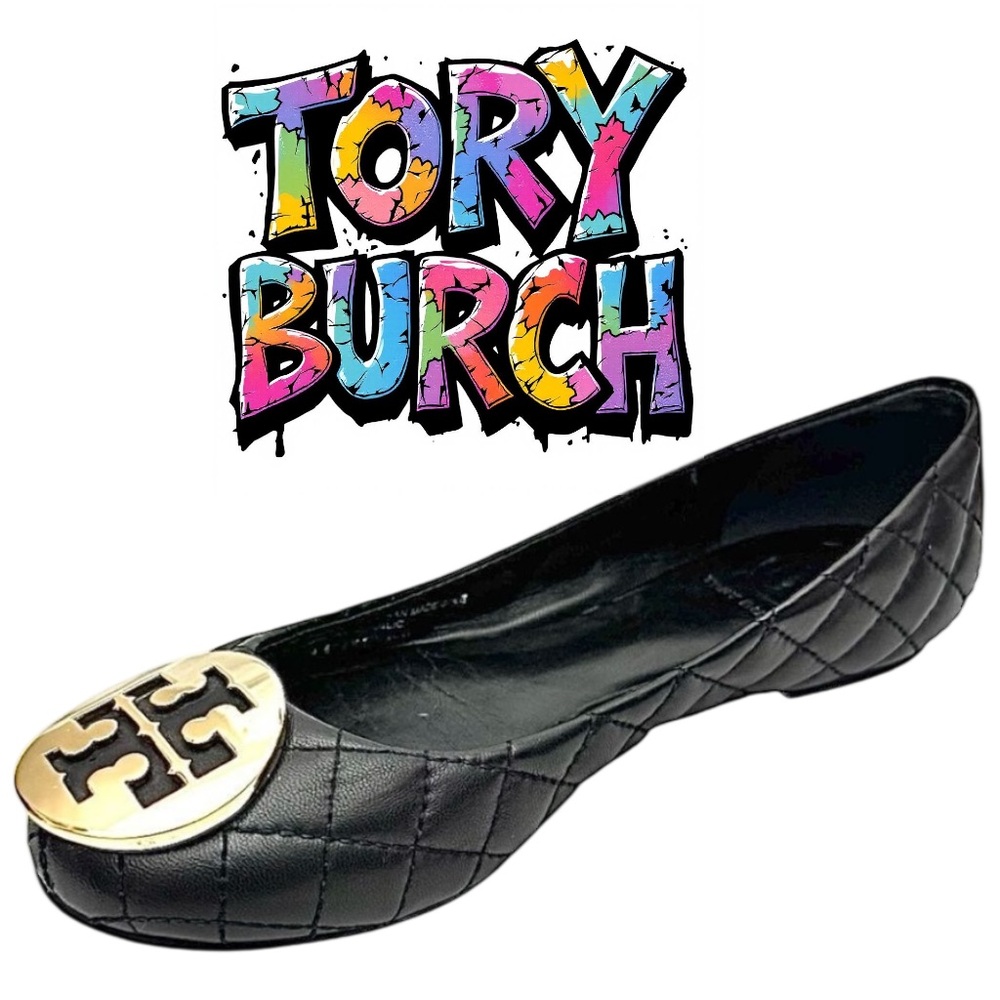 Tory Burch Women’s Black Quilted Leather Ballet Flats Shoes Size 6.5 M Pre-Owned